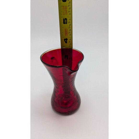 Vintage Blanko Ruby Red Crackle Glass Creamer Amber Yellow Handle - Picture 7 of 7